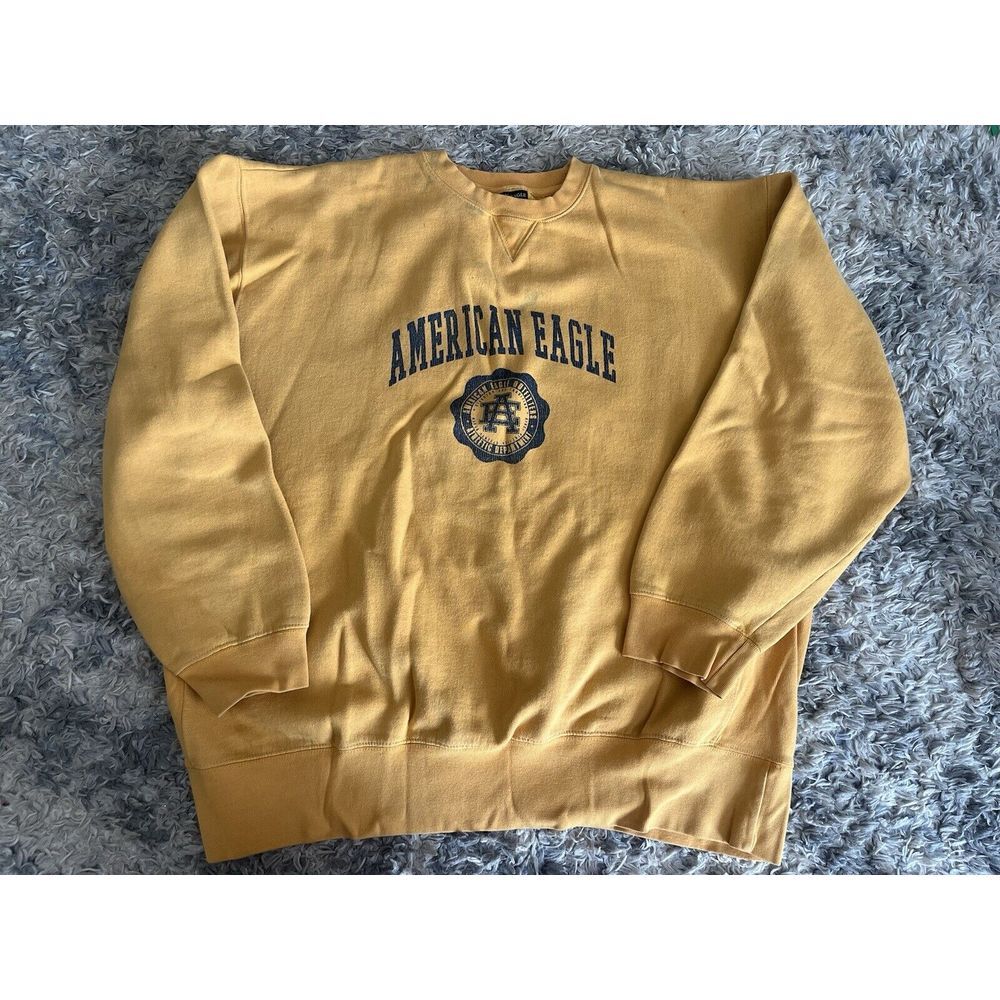 Vtg American Eagle Yellow Crew Neck Sweater Sz XXL Mens Pullover